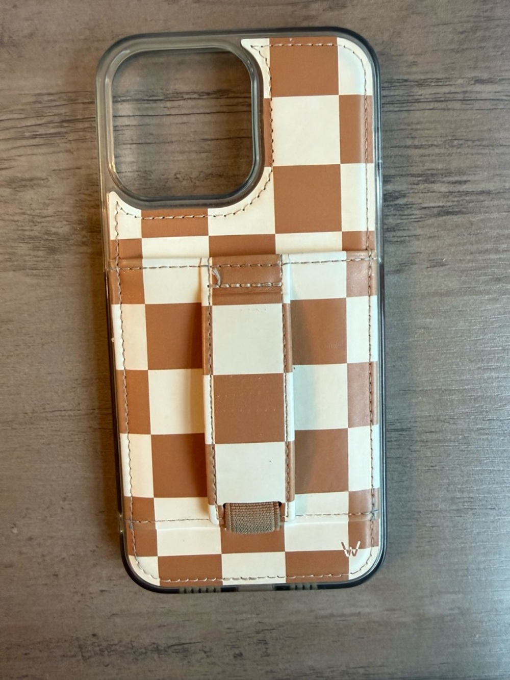 Checkered Brown & White Wallet Phone Case with Card holder